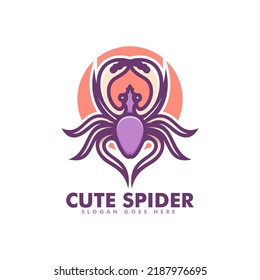 Vector Logo Illustration Spider Simple Mascot Style.