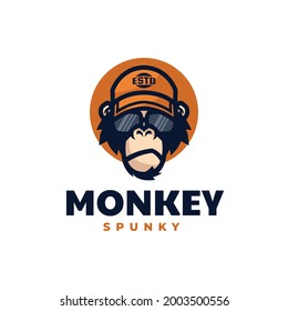 Vector Logo Illustration Spunky Monkey Mascot Cartoon Style.