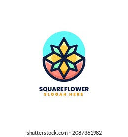 Vector Logo Illustration Square Flower Simple Mascot Style.