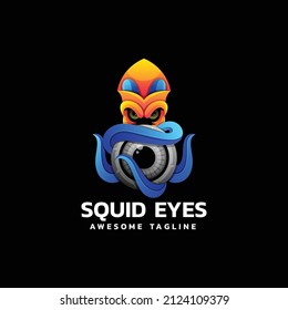 Vector Logo Illustration Squid Eye Gradient Colorful Style.