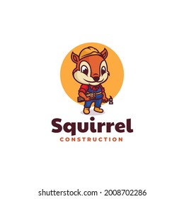 Vector Logo Illustration Squirrel Construction Mascot Cartoon Style.