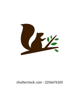 vector logo illustration of a squirrel eating a leaf