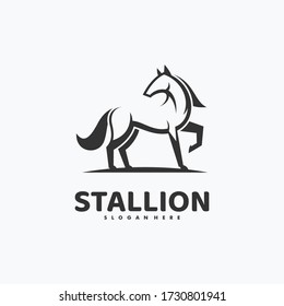 Vector Logo Illustration Stallion Flying Line Art Style.