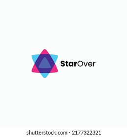 Vector Logo Illustration Star Over Simple Color Style.