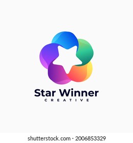 Vector Logo Illustration Star Winner Gradient Colorful Style.