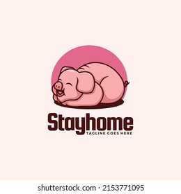 Vector Logo Illustration Stay Home Mascot Cartoon Style.