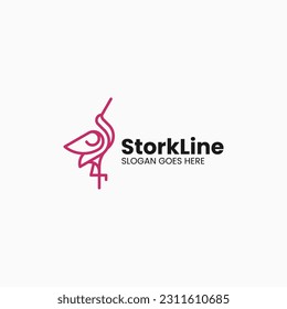 Vector Logo Illustration Stork Line Art Style