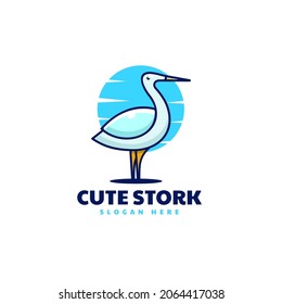 Vector Logo Illustration Stork Simple Mascot Style.