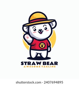 Vector Logo Illustration Straw Bear Mascot Cartoon Style.