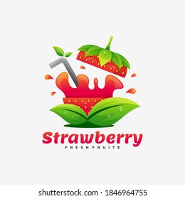 Vector Logo Illustration Strawberry Gradient Colorful Style.