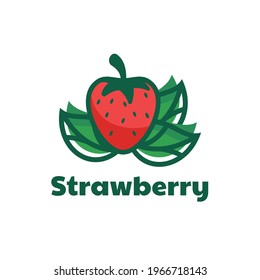 Vector Logo Illustration Strawberry Simple Mascot Style.