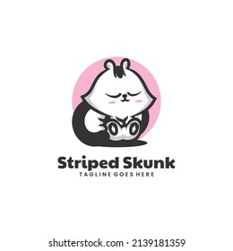 Vector Logo Illustration Striped Skunk Mascot Cartoon Style.