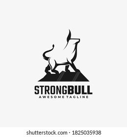 Vector Logo Illustration Strong Bull Simple Mascot Style.