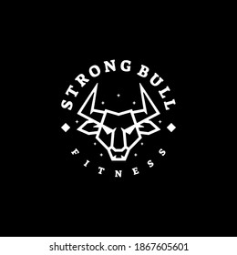 Vector Logo Illustration Strong Bull Line Art Style.