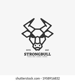 Vector Logo Illustration Strong Bull Line Art Style.