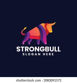 Vector Logo Illustration Strong Bull Simple Mascot Style.