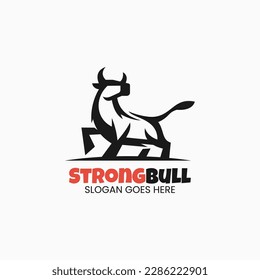 Vector Logo Illustration Strong Bull Line Art Style.