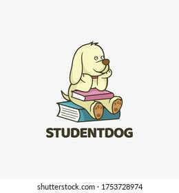 Vector Logo Illustration Student Dog Mascot Cartoon Style.