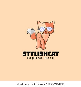 Vector Logo Illustration Stylish Cat Simple Mascot Style.