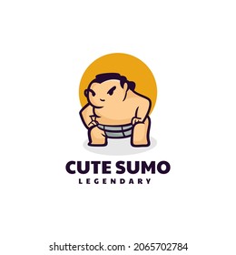 Vector Logo Illustration Sumo Mascot Cartoon Style.