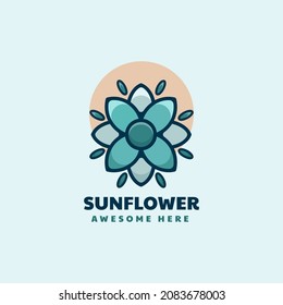 Vector Logo Illustration Sunflower Simple Mascot Style.