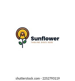 Vector Logo Illustration Sunflower Simple Mascot Style.