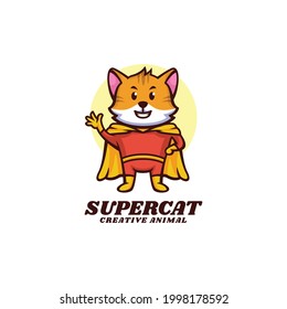 Vektorlogo Illustration Super Cat Mascot Cartoon Style.