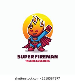 Ilustração de logotipo de vetor Super Fireman Mascote Estilo de Desenho Animado