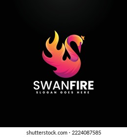 Vector Logo Illustration Swan Fire Gradient Colorful Style.