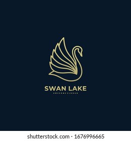 Vector Logo Illustration Swan Gradient Line Art Style.