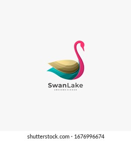 Vector Logo Illustration Swan Gradient Colorful.