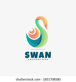 Vector Logo Illustration Swan Gradient Colorful Style.