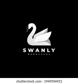 Vector Logo Illustration Swan Gradient Colorful Style.