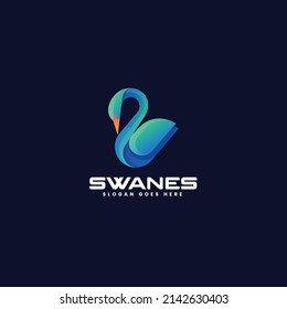 Vector Logo Illustration Swan Gradient Colorful Style.
