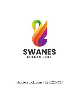 Vector Logo Illustration Swan Gradient Colorful Style.