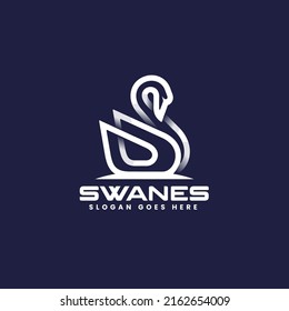 Vector Logo Illustration Swan Line Art Style.