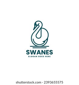 Vector Logo Illustration Swan Line Art Style
