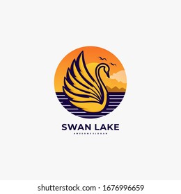 Vector Logo Illustration Swan Mascot Cartoon Style.