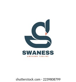 Vector Logo Illustration Swan Silhouette Style.