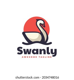 Vector Logo Illustration Swan Simple Mascot Style.