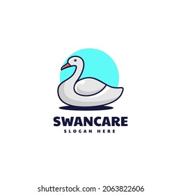 Vector Logo Illustration Swan Simple Mascot Style.