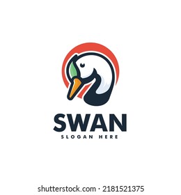 Vector Logo Illustration Swan Simple Mascot Style.