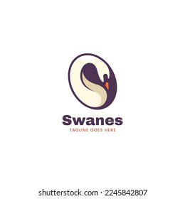 Vector Logo Illustration Swan Simple Mascot Style.