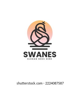 Vector Logo Illustration Swanes Line Art Style.