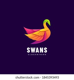 Vector Logo Illustration Swans Gradient Colorful Style.