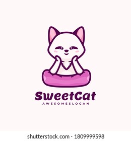 Ilustración del logotipo vectorial Gato dulce. Sencillo Estilo Mascota.