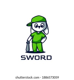 Vector Logo Illustration Sword Mascot Cartoon Style.