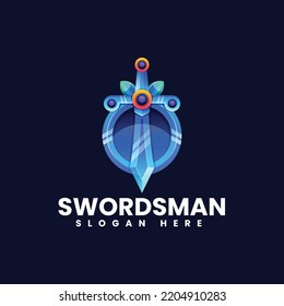 Vector Logo Illustration Swordsman Gradient Colorful Style