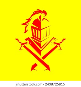 Vektor-Logo-Illustration eines Schwertkämpfers in roter und gelber Farbe