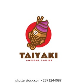 Vector Logo Illustration Taiyaki Simple Mascot Style.